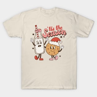 Retro Christmas Tis the Season Milk and Cookies T-Shirt